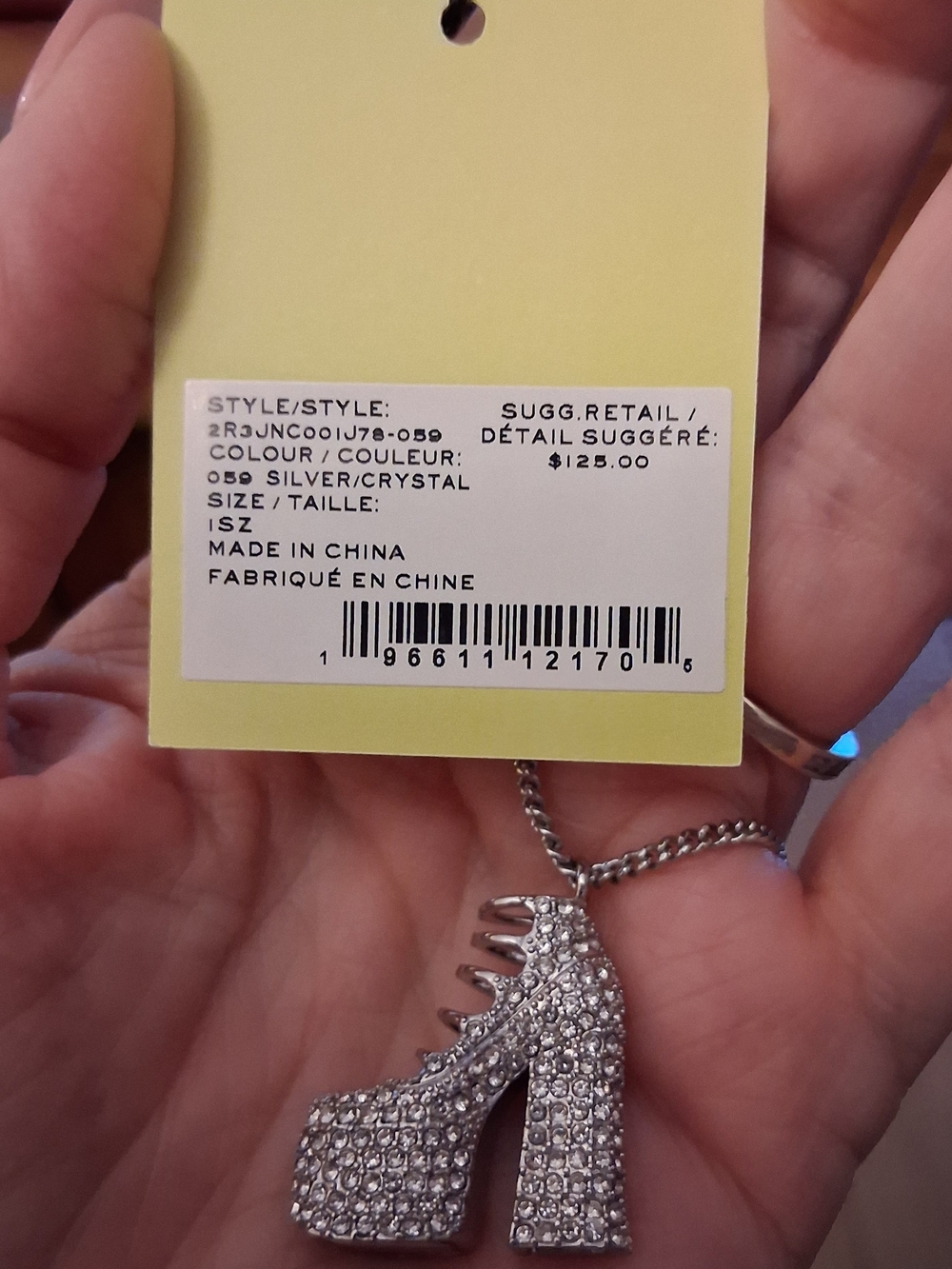 Marc Jacobs Silver Crystal Platform Heel Pendant Necklace
